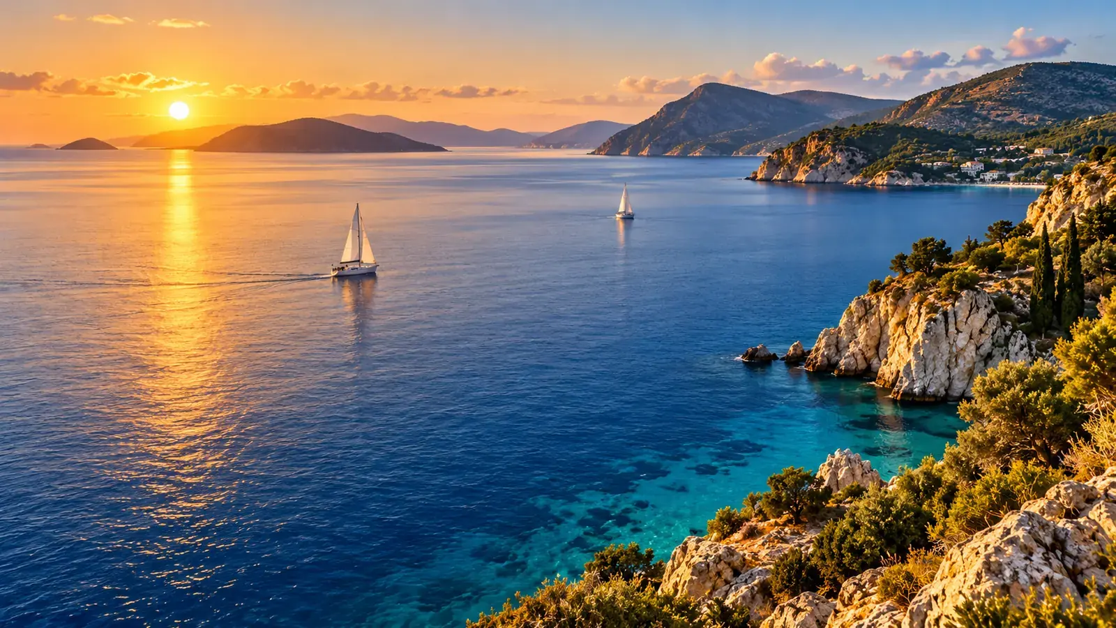 Sunset sailing over Kefalonia and Ithaca